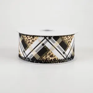 1.5" Cheetah Argyle Plaid Satin Ribbon: Black & White (10 Yards)