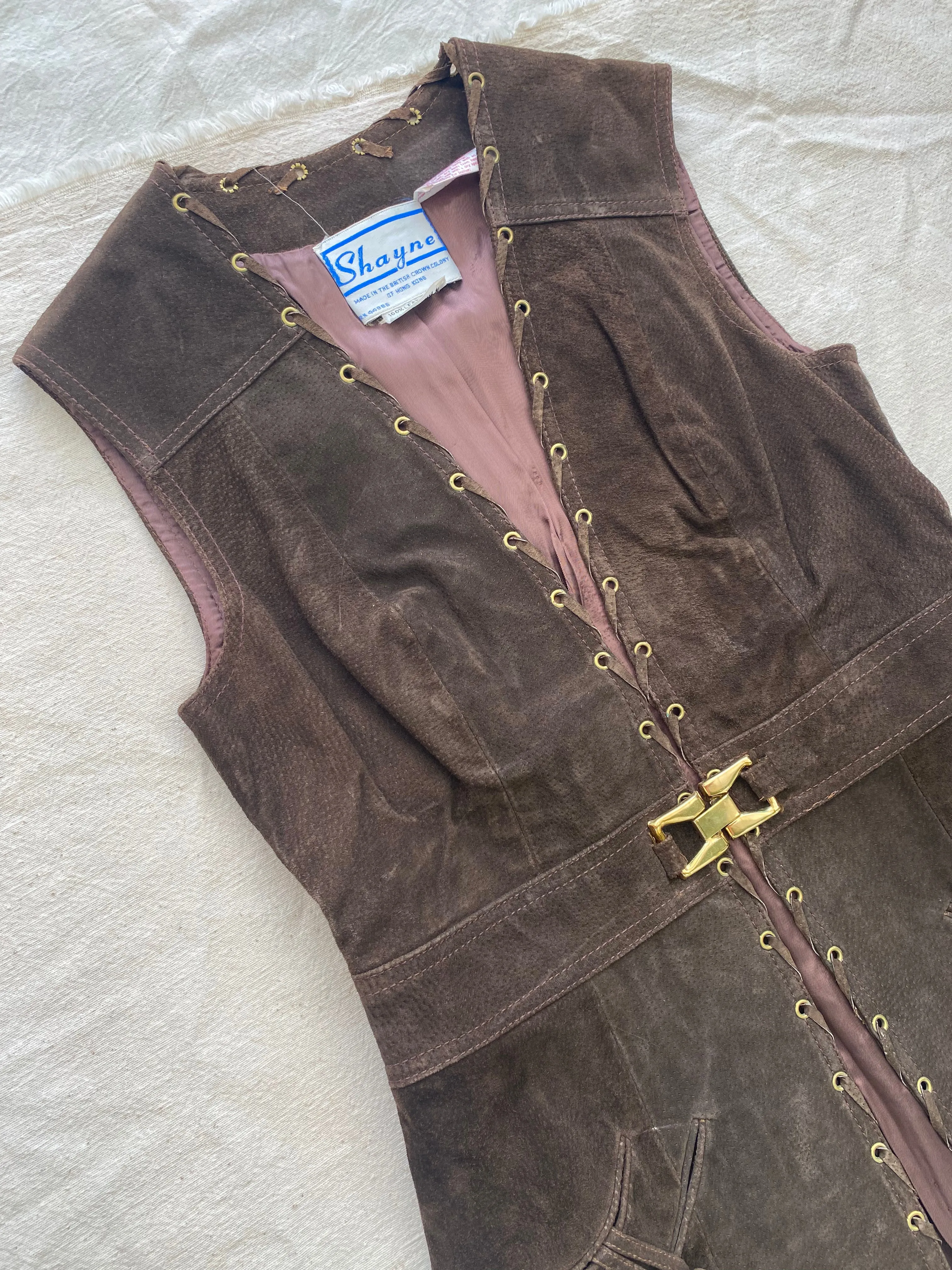 1960s Shayne mod leather suede vest dress