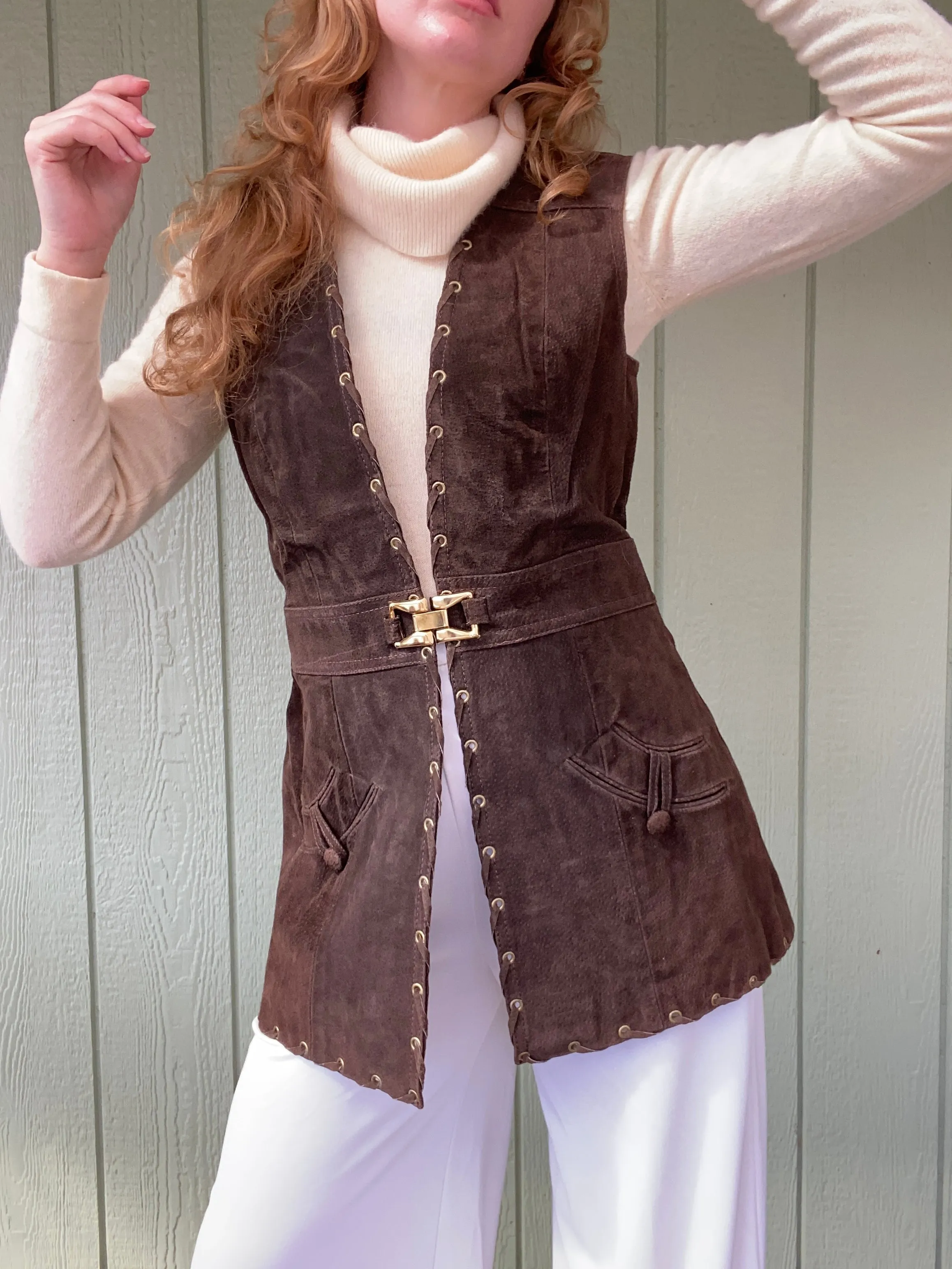 1960s Shayne mod leather suede vest dress