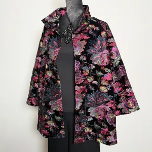 Abbey Swing Coat - Floral embroidered black velvet