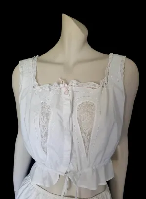 Antique Corset Cover, Camisole, With Lace Panels - M