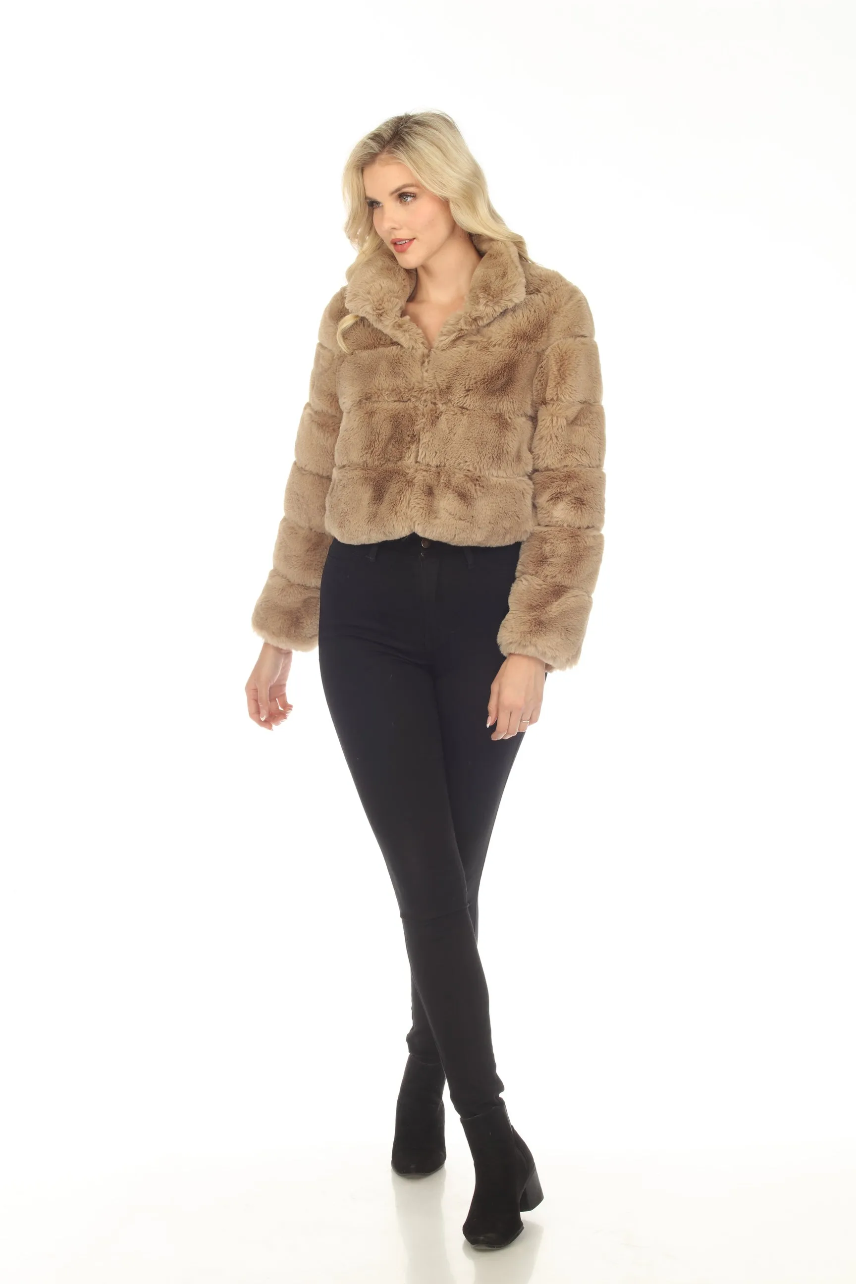 Belle Fare Premium The Devon Short Faux Rex Fur Bomber Jacket Coat FX12