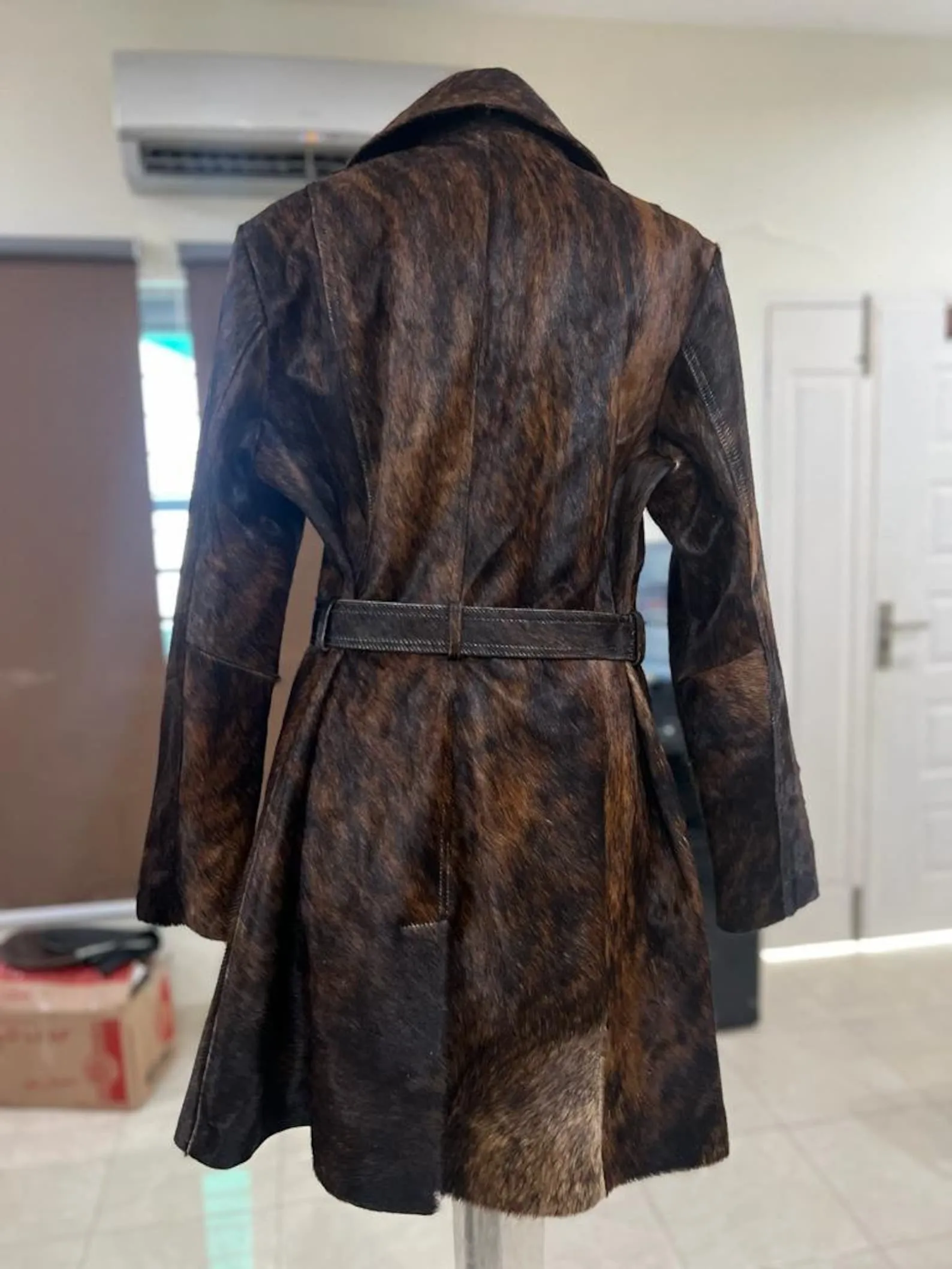 Brown Black Cowhide Fur Trench Coat