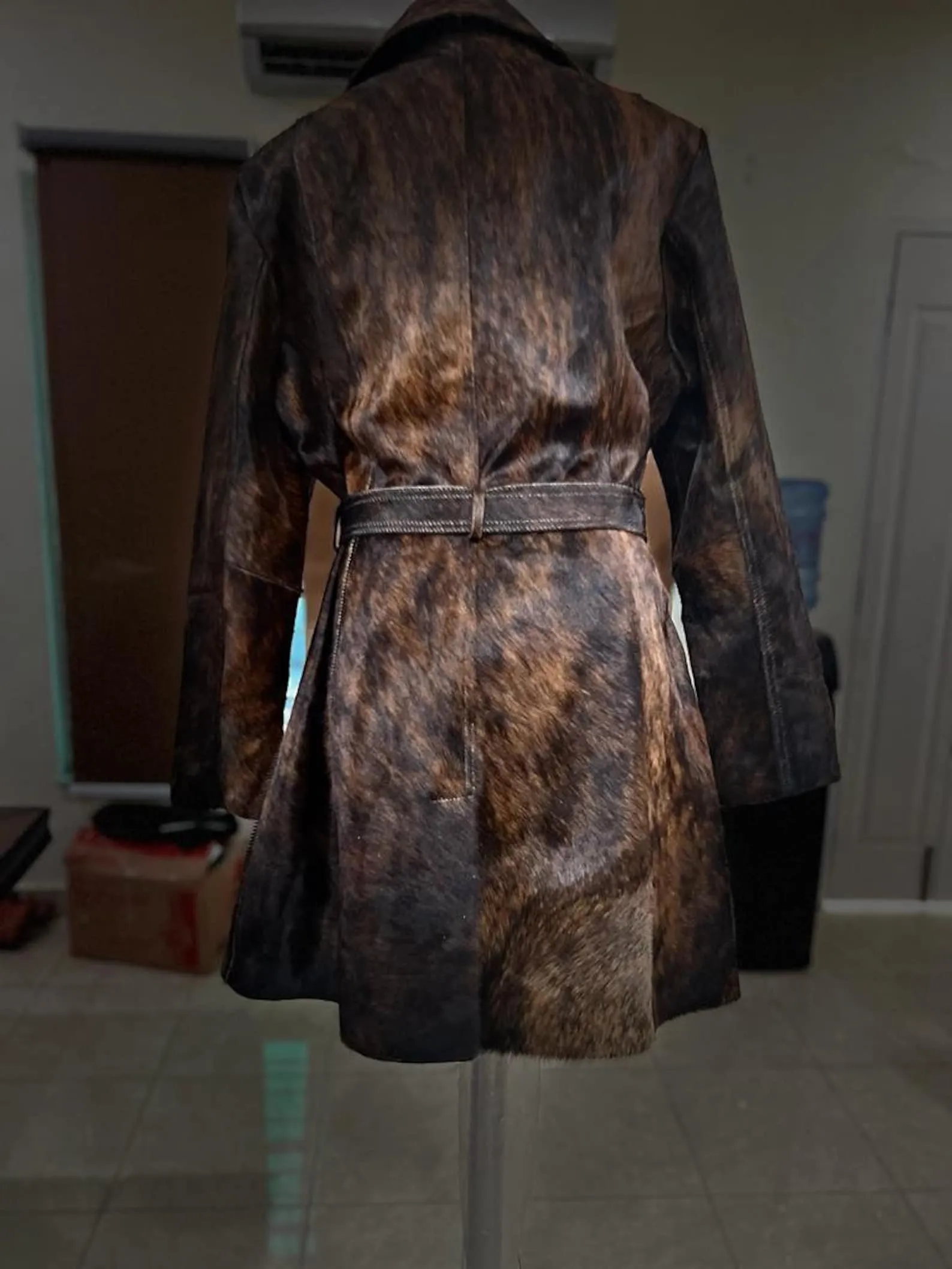 Brown Black Cowhide Fur Trench Coat