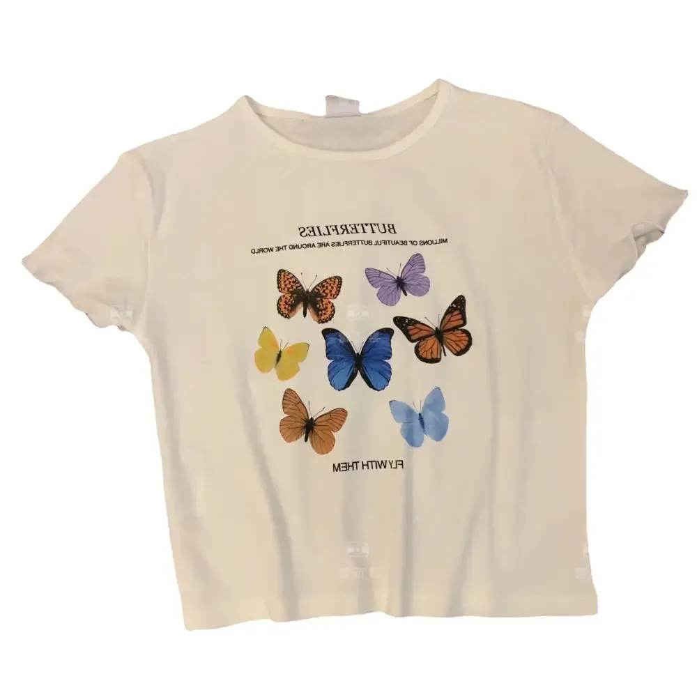 Butterflies, Fly With Them Lettuce Trim Crop Top