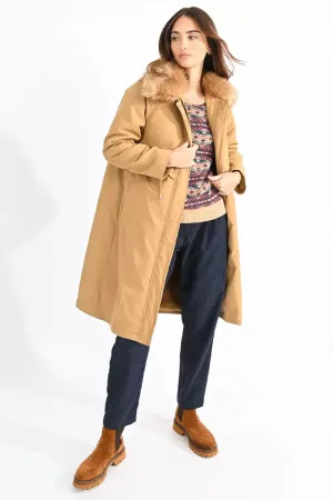 Camel Faux Fur Trim Parka