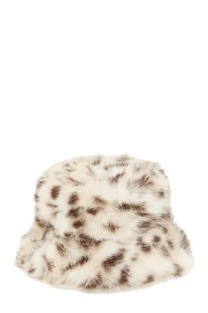 Cami White Leopard Print Fur Bucket Hat