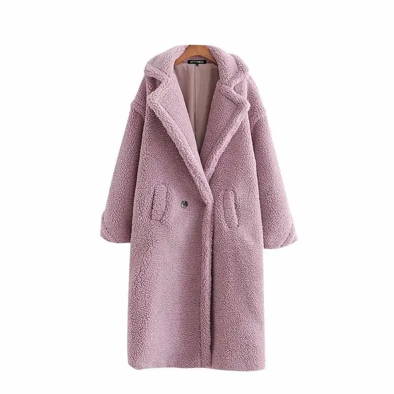 Chic Winter Luxury: Plush Faux Fur Teddy Coat with Fashionable Pockets