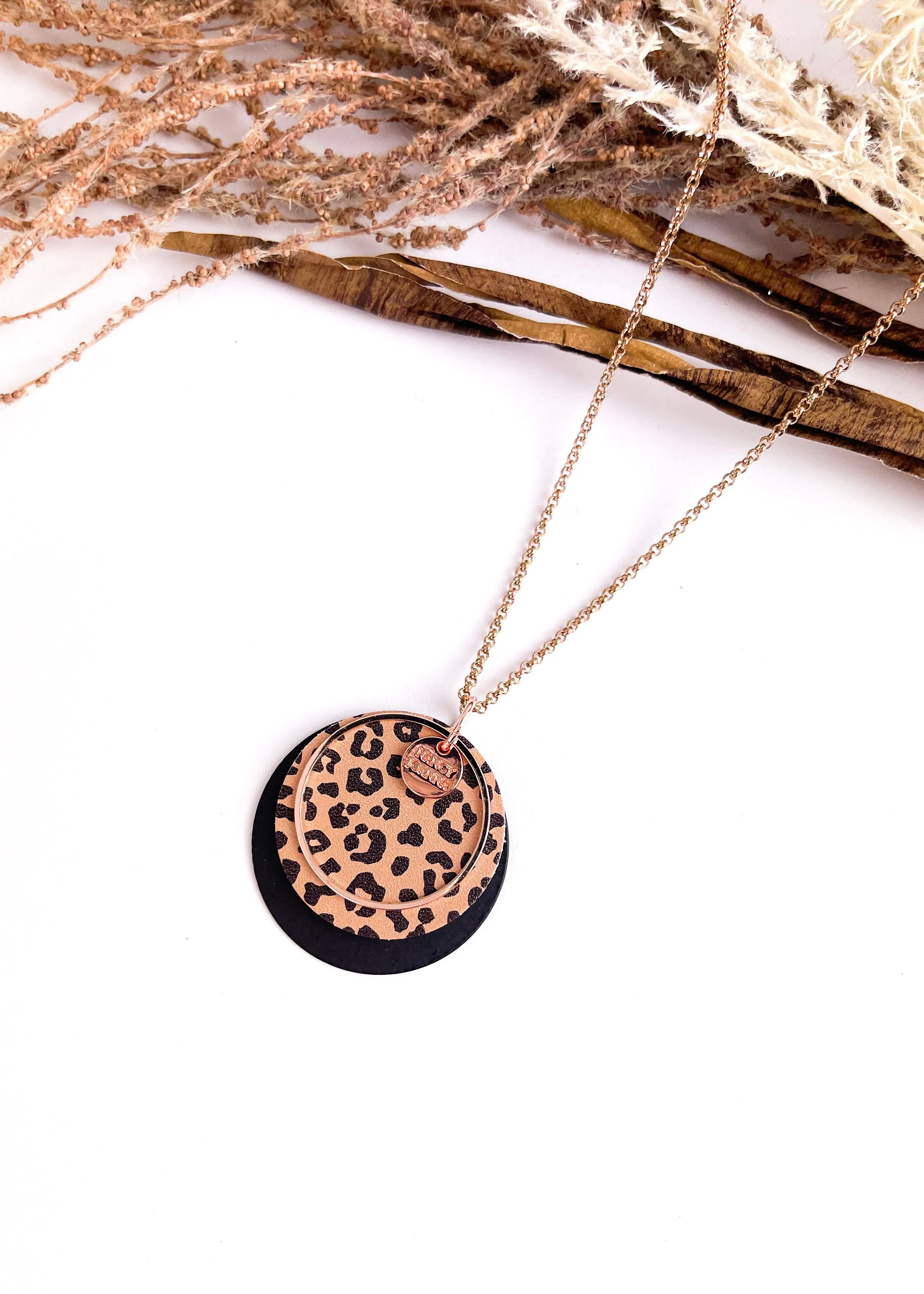 Chocolate Cheetah Print Leather Pendant