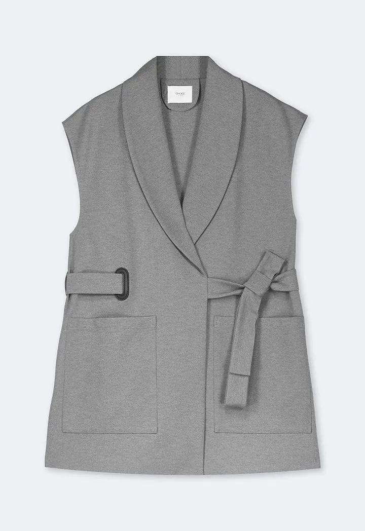 Choice Front Pockets Basic Belted Gilet Grey