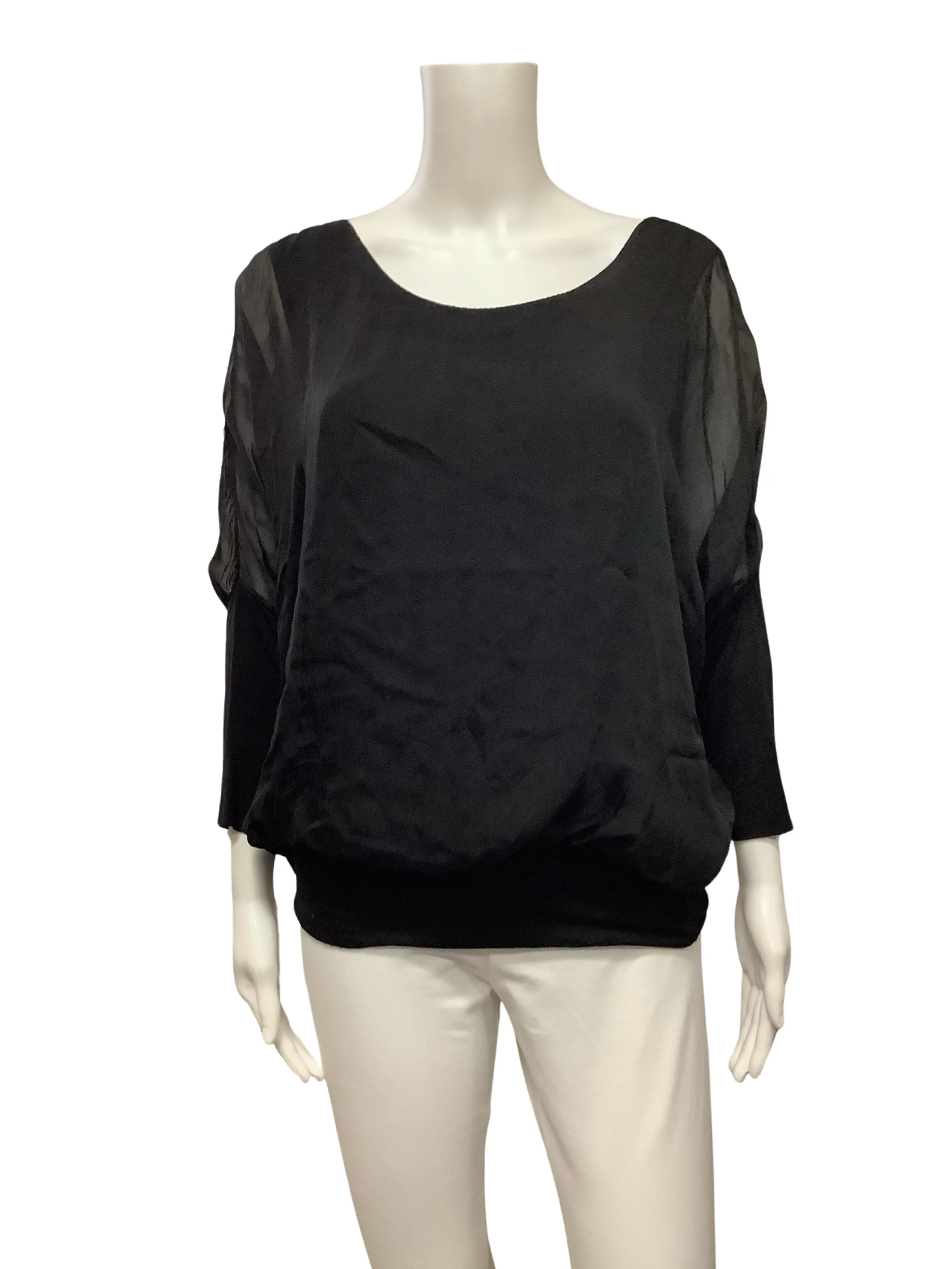 Cobblestone Living Top Black Sheer Sleeves Size: L