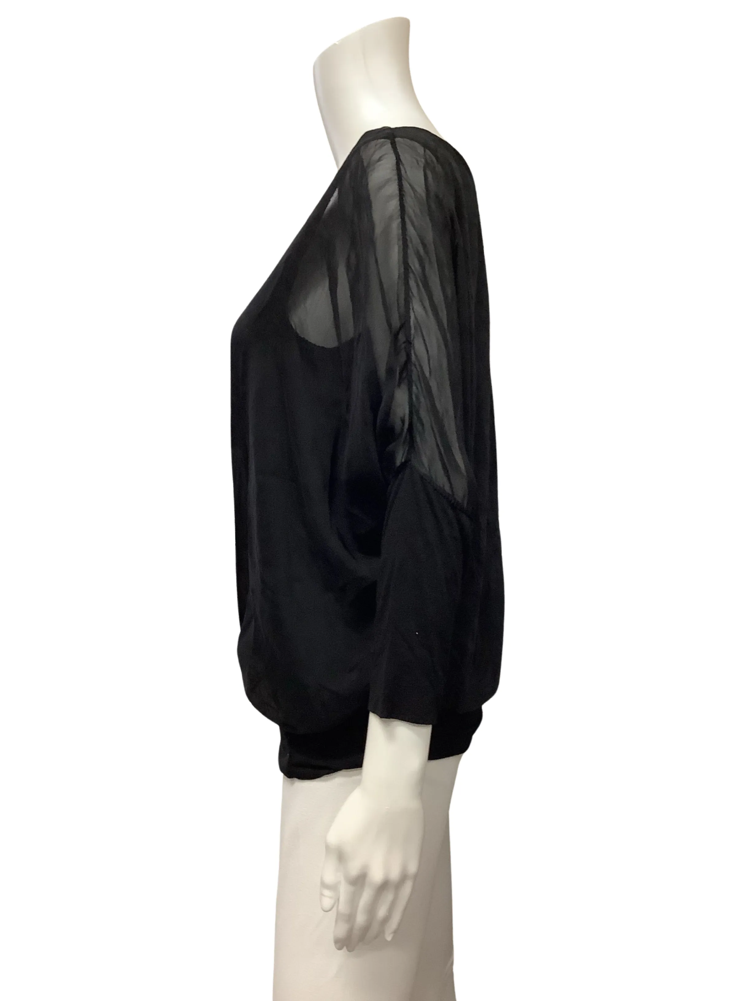 Cobblestone Living Top Black Sheer Sleeves Size: L