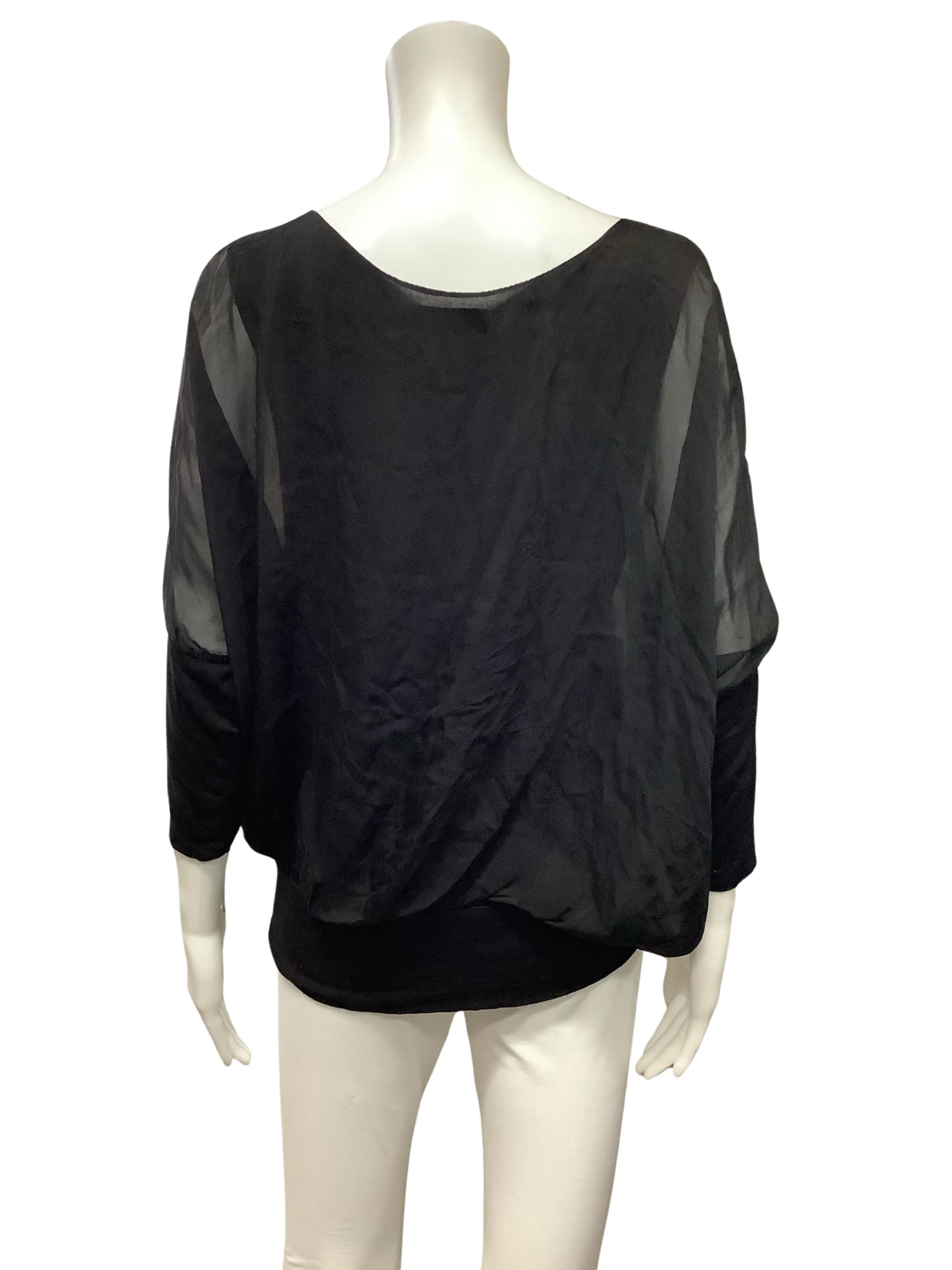 Cobblestone Living Top Black Sheer Sleeves Size: L