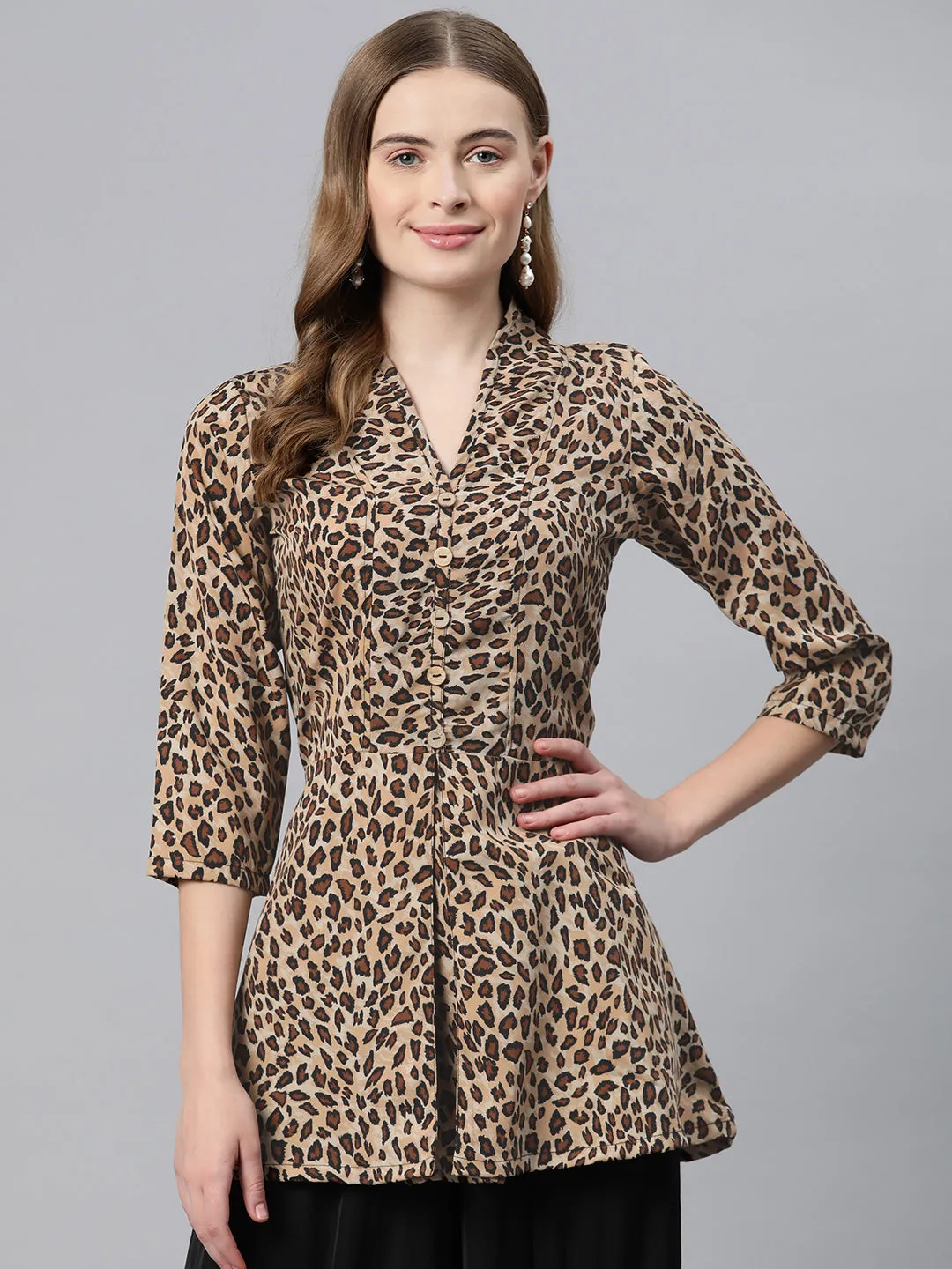 Cottinfab Animal Print Crepe Longline Top