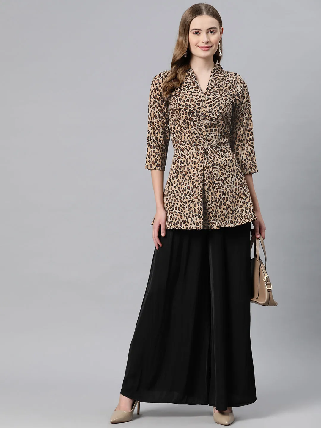 Cottinfab Animal Print Crepe Longline Top