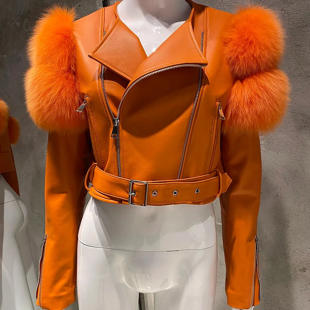 Couture Fox Fur & Leather Crop Jacket