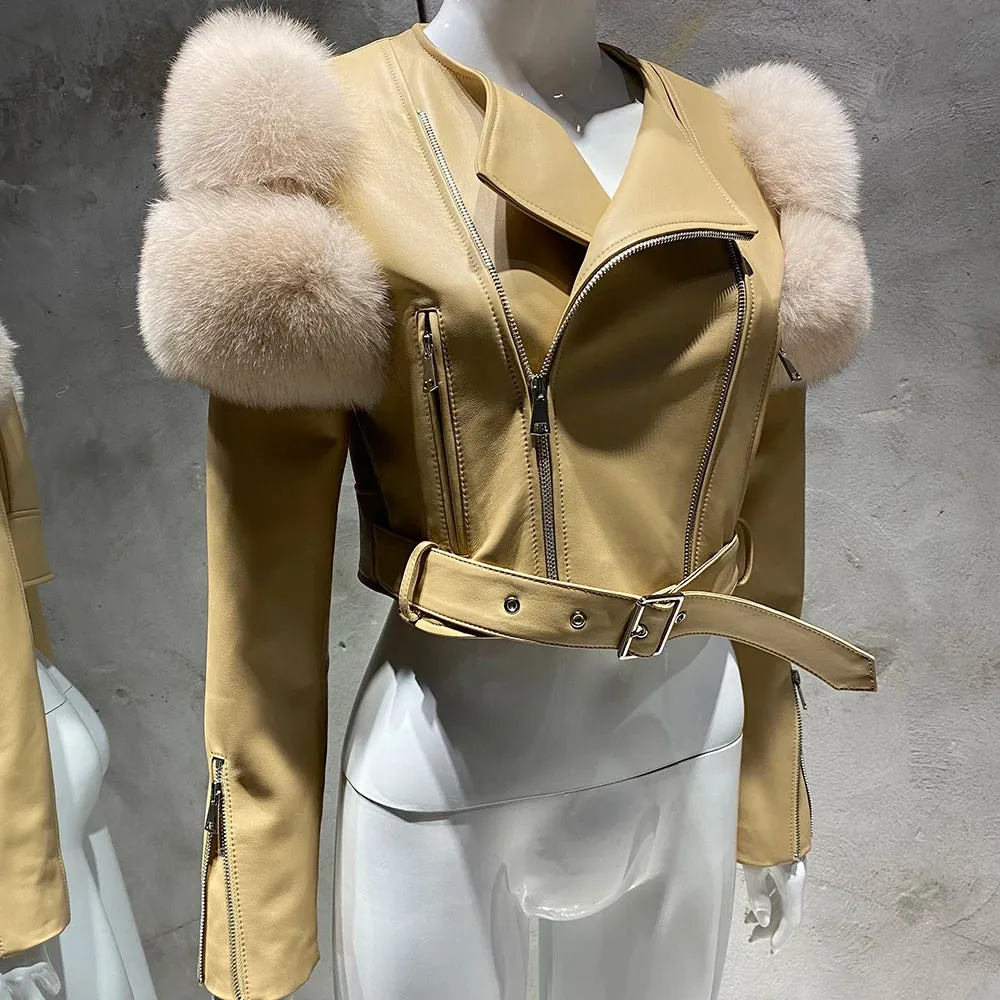 Couture Fox Fur & Leather Crop Jacket