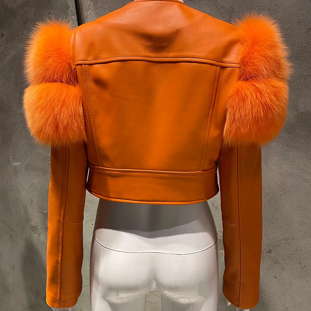 Couture Fox Fur & Leather Crop Jacket