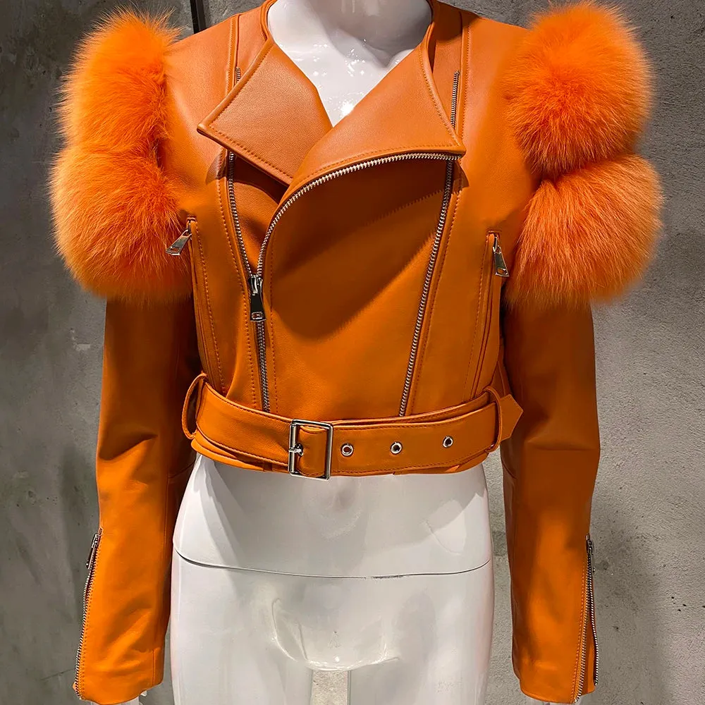 Couture Fox Fur & Leather Crop Jacket