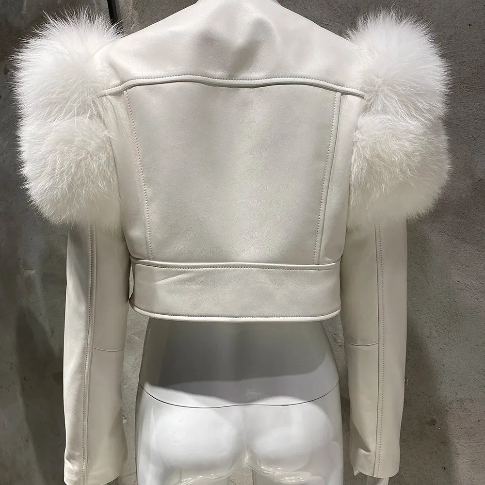 Couture Fox Fur & Leather Crop Jacket