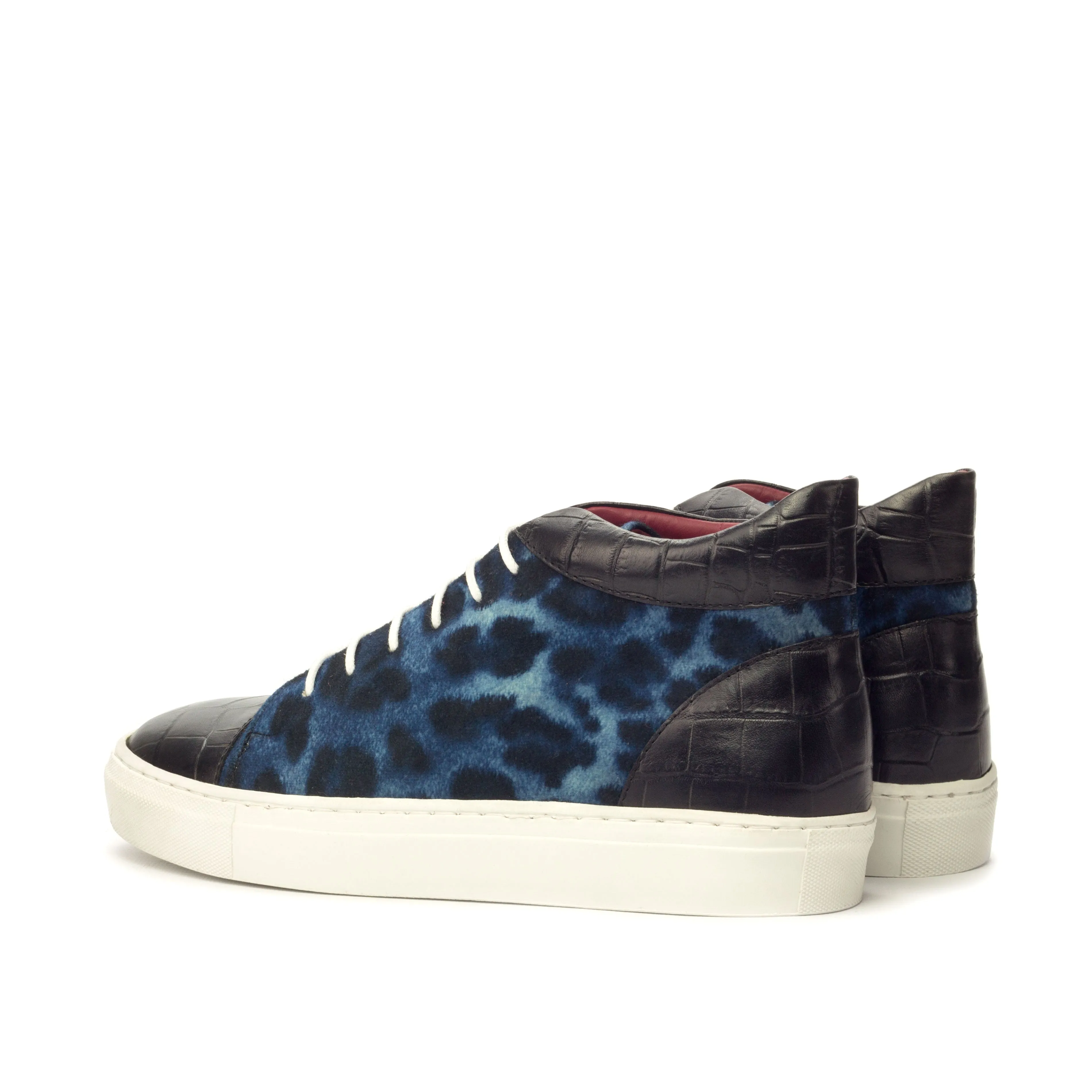 DapperFam Cassian in Black / Leopard Men's Italian Croco Embossed Leather & Sartorial High Top