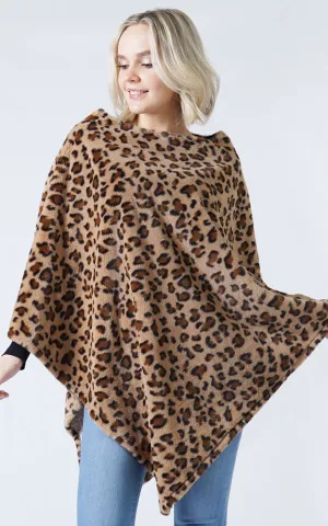 EAP9869 Leopard Pattern Faux Fur Poncho