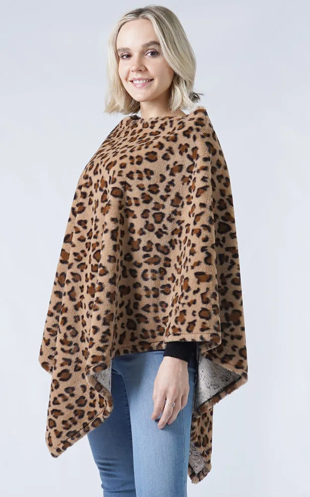 EAP9869 Leopard Pattern Faux Fur Poncho