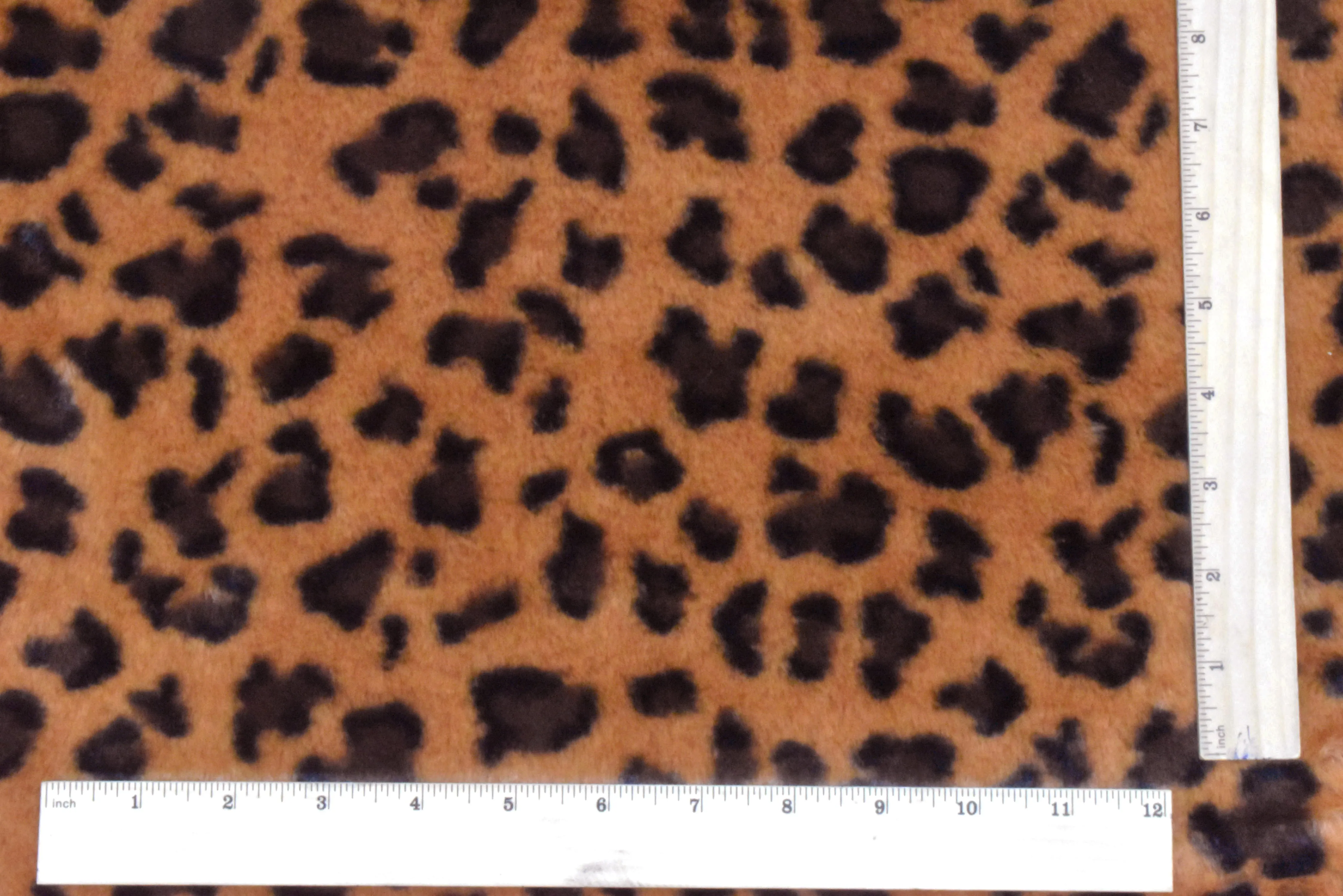 Earth Orange-Black-Brown Leopard Printed Faux Fur Stretch Knit Fabric