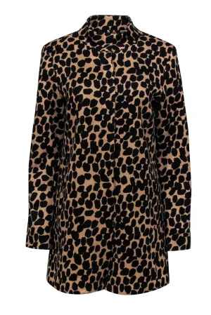 Ecru - Tan & Black Leopard Print Button-Up Midi Coat Sz L