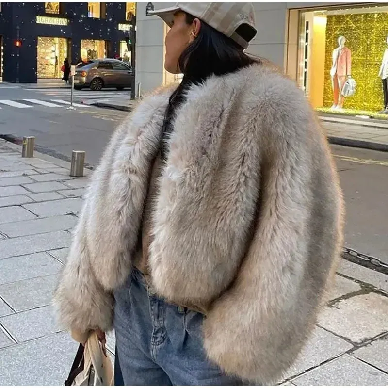 Elegant Fluffy Faux Fur Coat