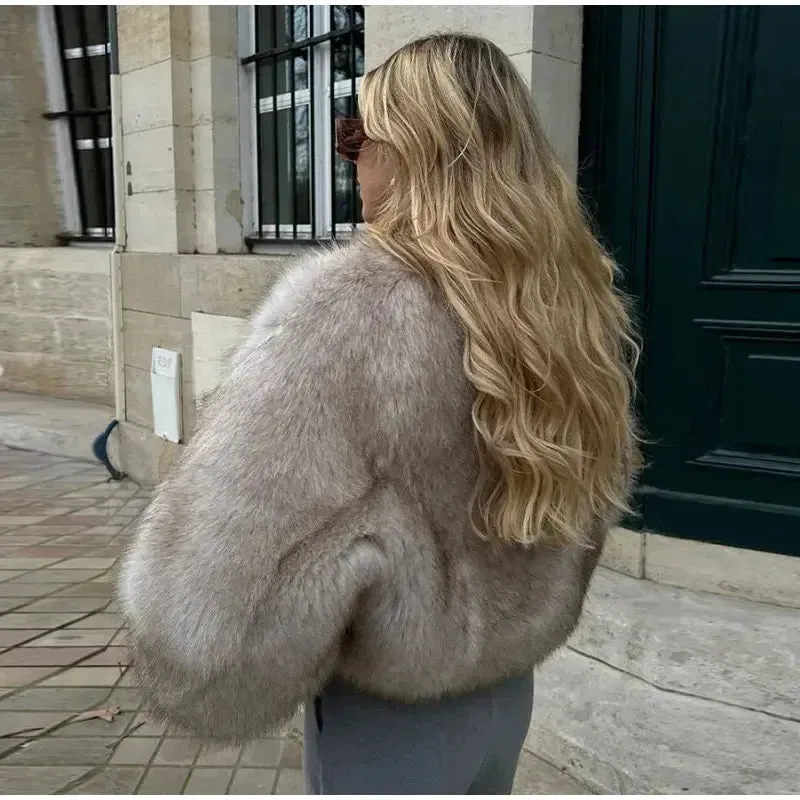 Elegant Fluffy Faux Fur Coat