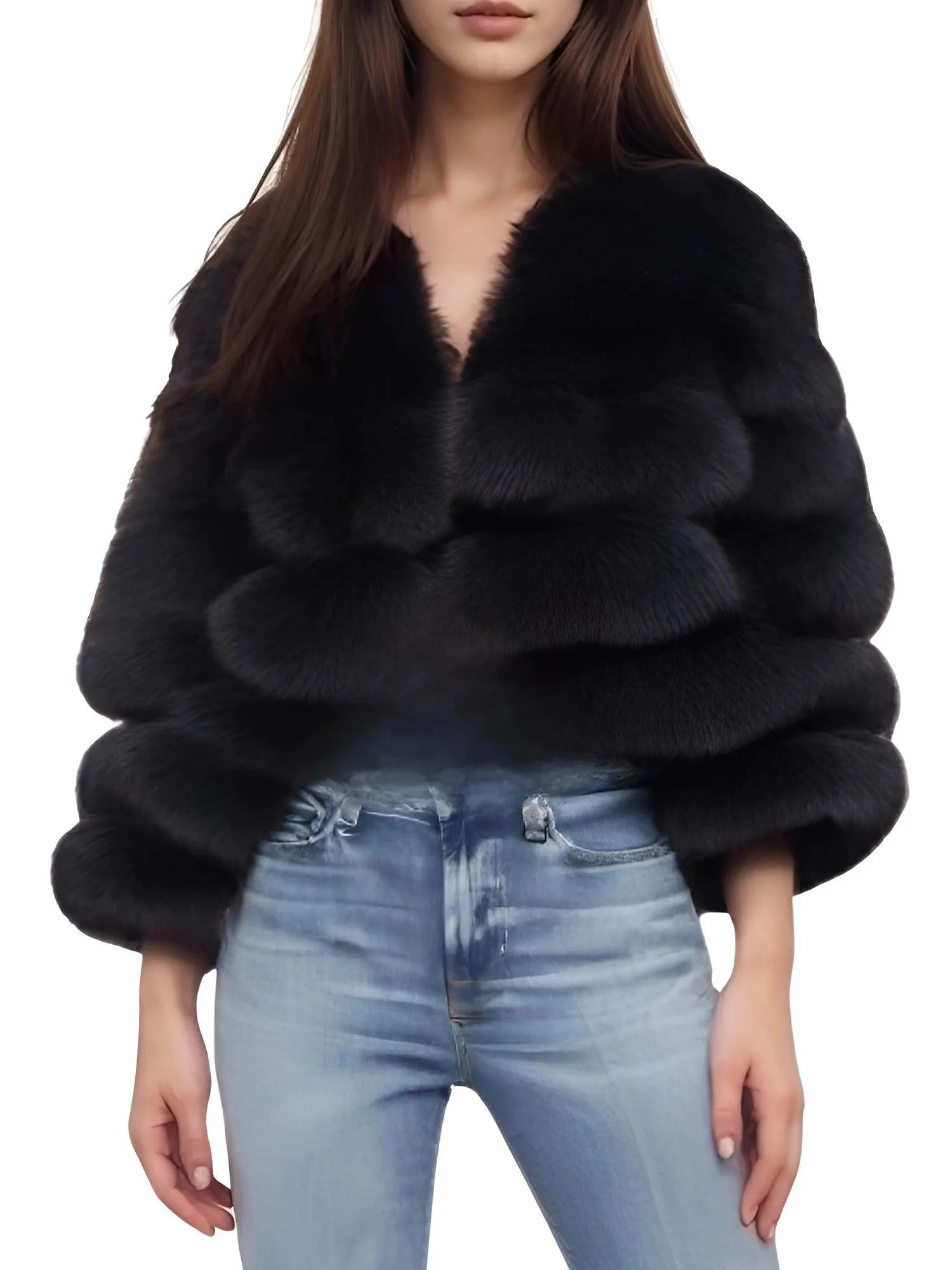 Faux Fur Short Coat Women's Cropped Artificial Fox Fur Jacket Women Winter Fluffy Top Thick Warm Furry Fur Outerwear