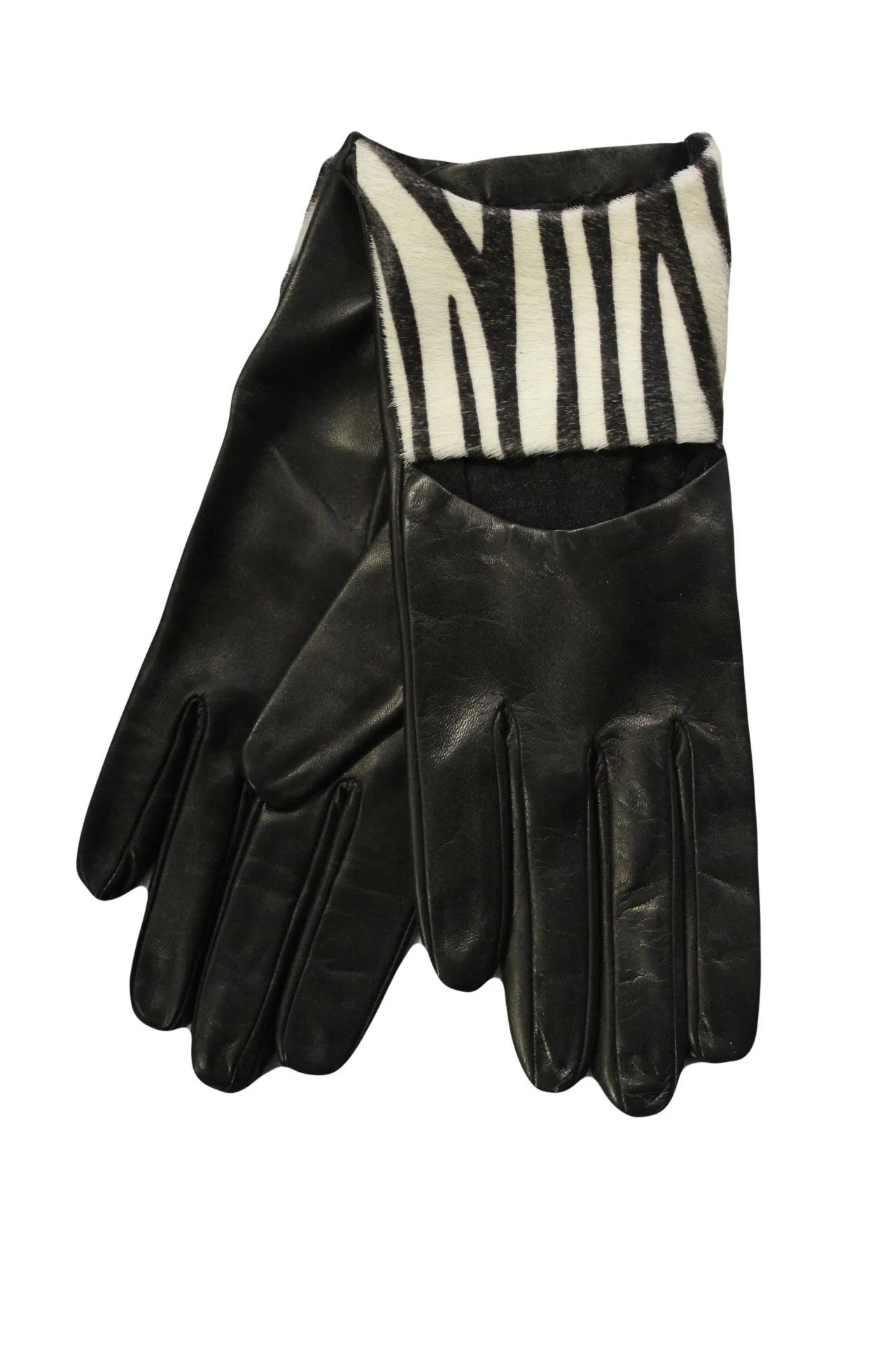 Francesca Scoop -Women's Silk Lined Zebra Print Leather Gloves