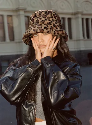 Frankle Faux Fur Bucket Hat Leopard