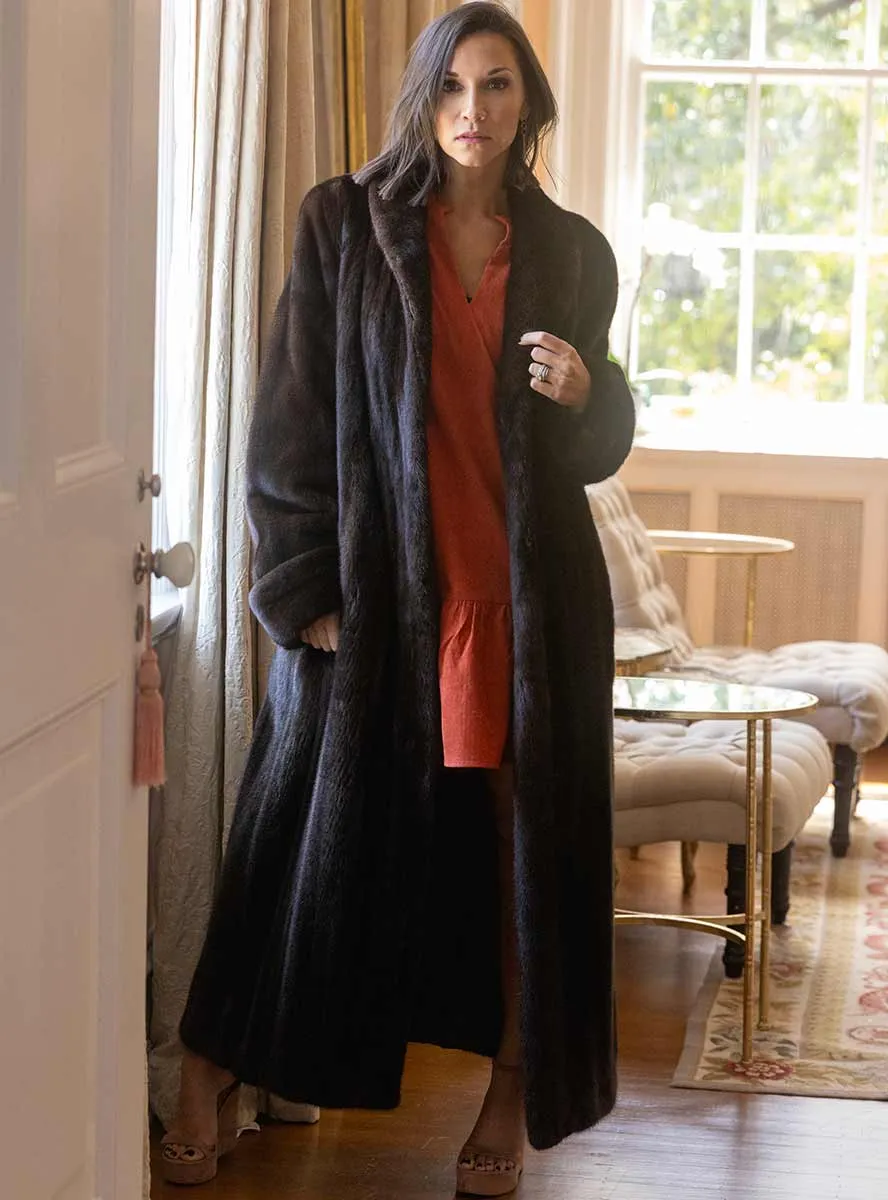 Full Sweep Mink Fur Coat with Shawl Collar and Bracelet Cuffs