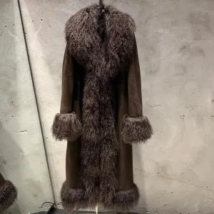 Genuine Sheepskin Suede Shearling Long Coat