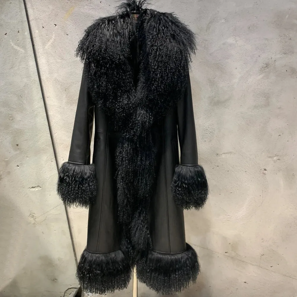 Genuine Sheepskin Suede Shearling Long Coat