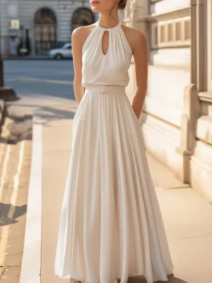 Graceful Keyhole Halter Dress with Flowing Silhouette