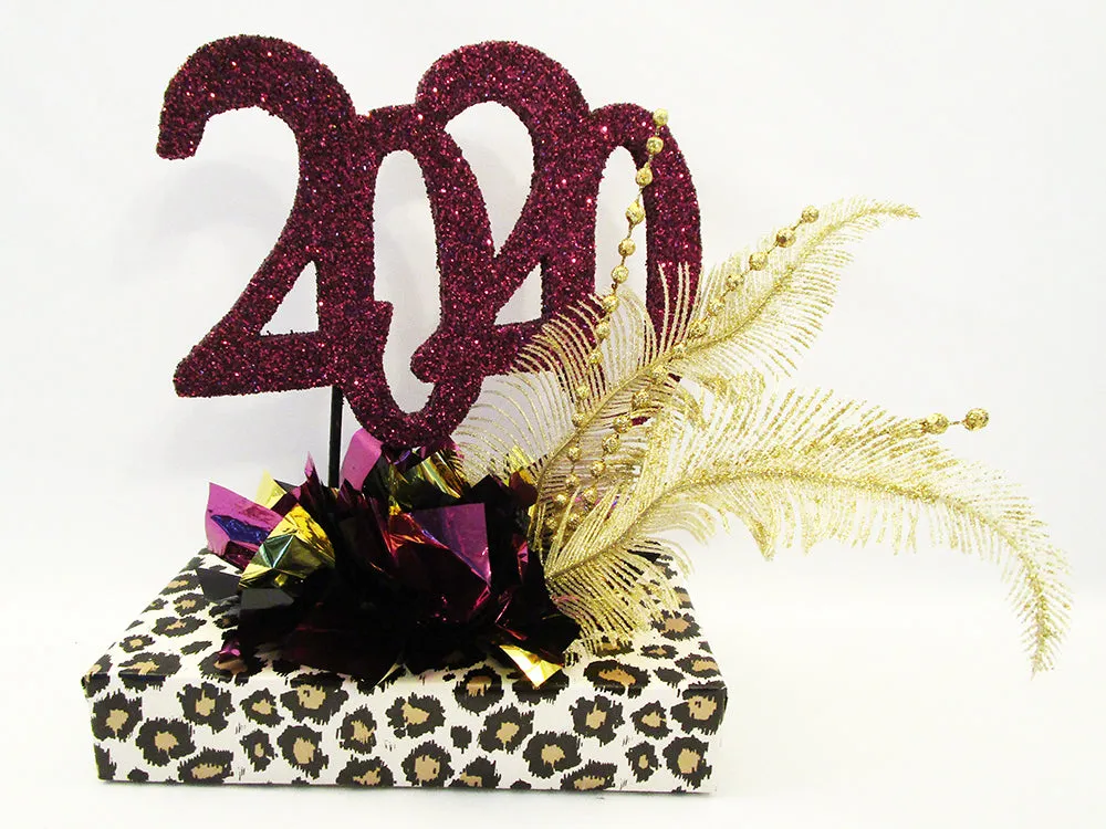 Graduation centerpiece with Leopard, Gold,Black & Maroon