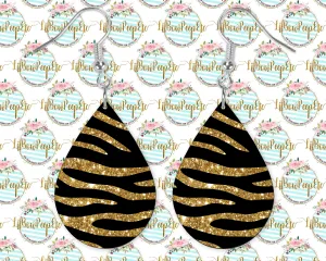 Hardboard Earrings Zebra Glitter And Gold