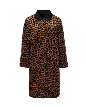 High Collar Reversible Coat - Black & Leopard