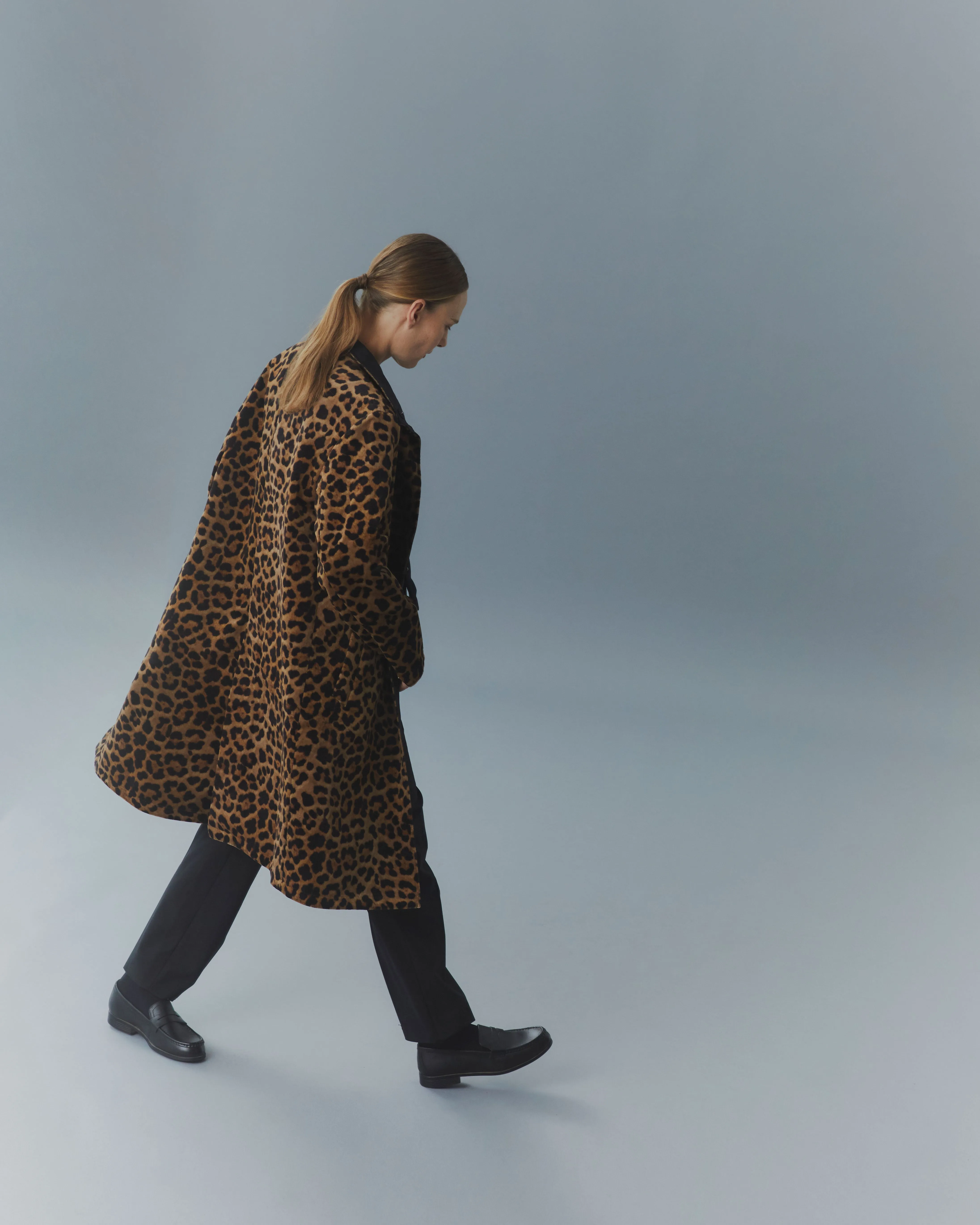 High Collar Reversible Coat - Black & Leopard