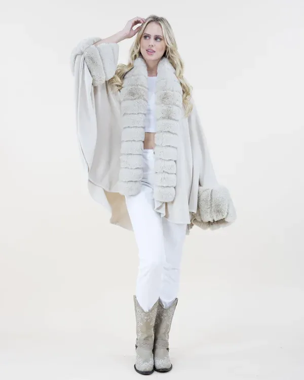 Ivory/Beige Faux Fur Shawl Coat