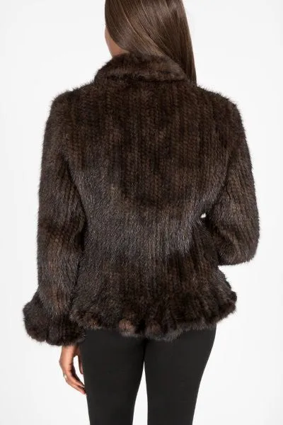 Knitted Genuine Mink Fur Ruffle Jacket