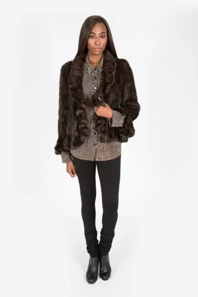 Knitted Genuine Mink Fur Ruffle Jacket