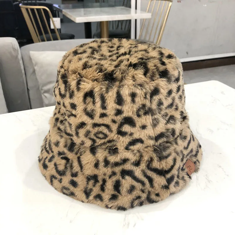 Leopard Fur Hat Autumn and Winter Fisherman Hat