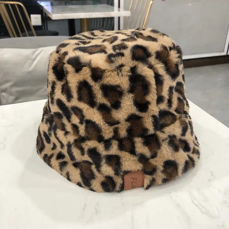 Leopard Fur Hat Autumn and Winter Fisherman Hat