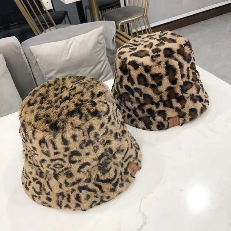 Leopard Fur Hat Autumn and Winter Fisherman Hat