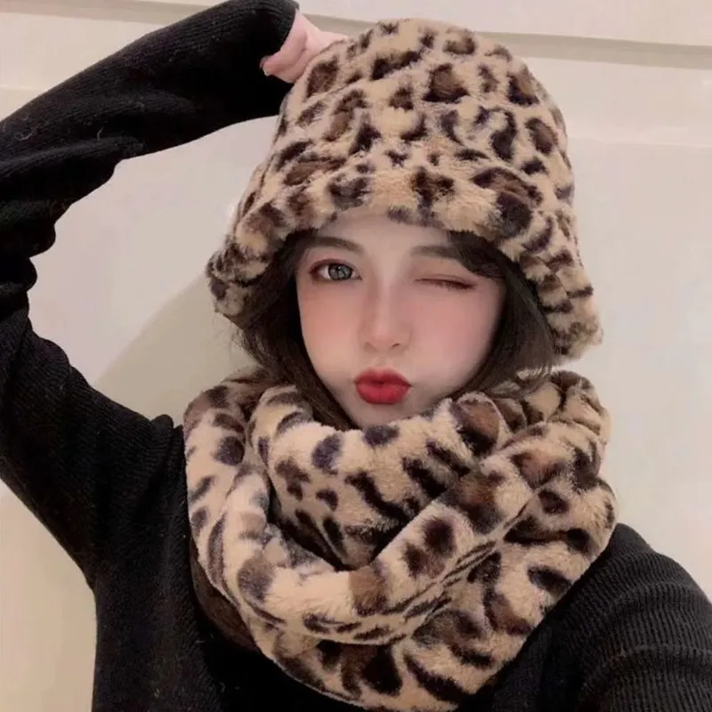 Leopard Fur Hat Autumn and Winter Fisherman Hat