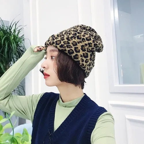 Leopard Fur Hat Autumn Winter Retro Knitted Hat